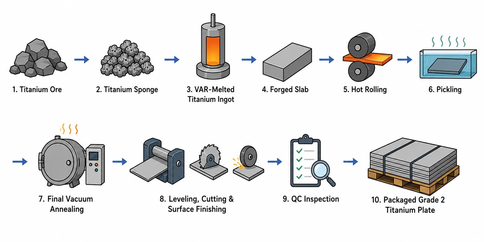 Manufacturing Process of Grade 2 Pure Titanium Plates Manufacturing Process of Grade 2 Pure Titanium Plates